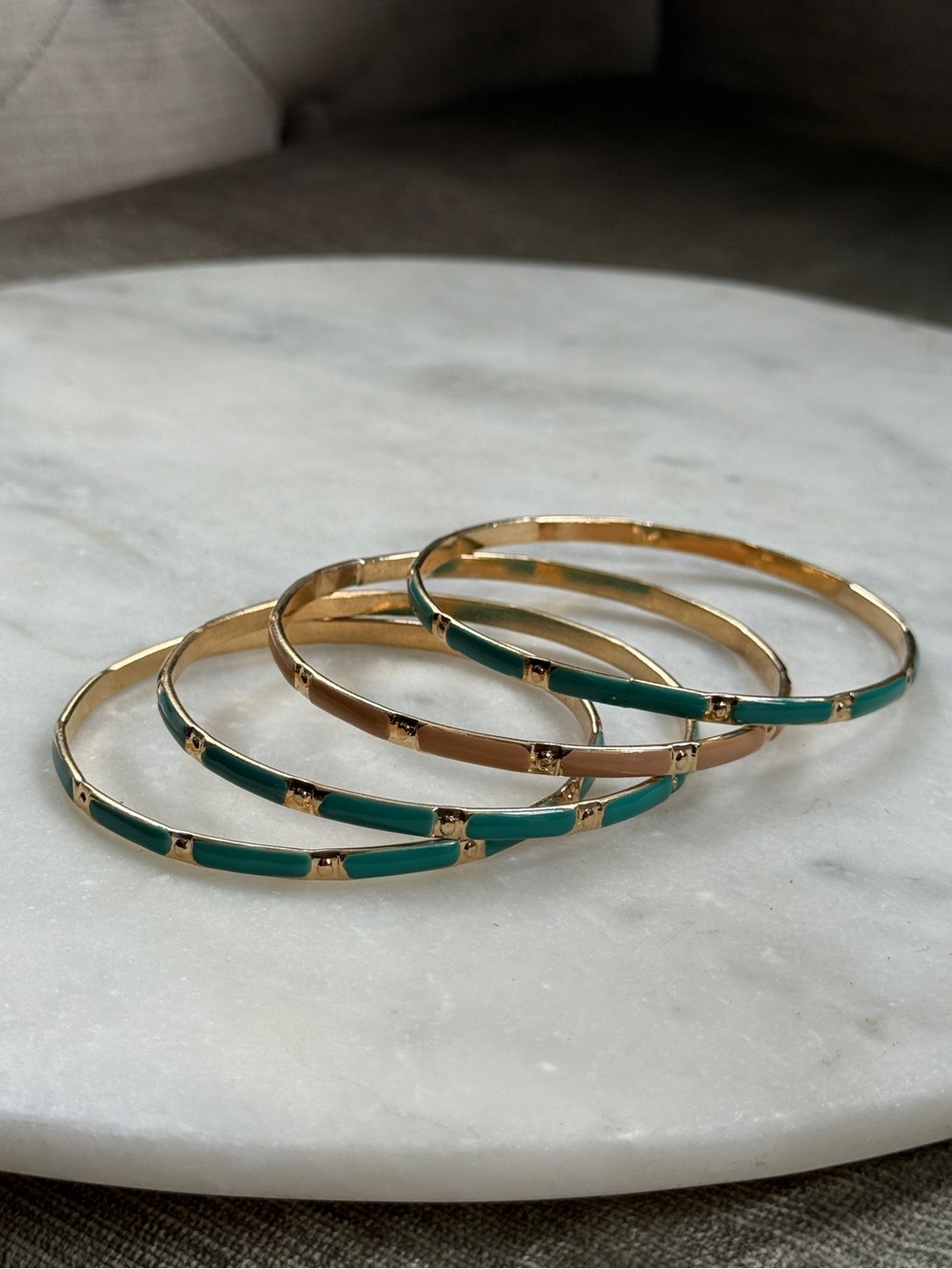Set of 4 Gold-Tone Enamel Bamboo Slip-On Bangle Bracelets Stack